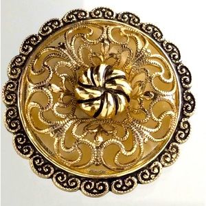 Vintage 1960’s Scarf Clip Gold Tone Filigree Mother of Pearl West Germany